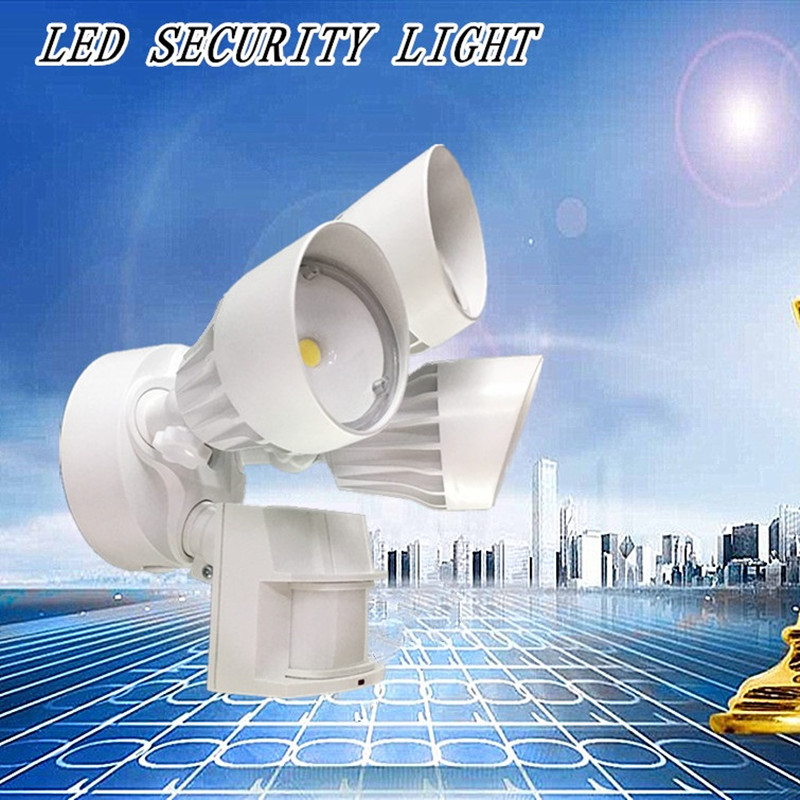 LED utomhusflödessäkerhetslampa med rörelsessensor, 30W, 3 huvud, vit, rörljus